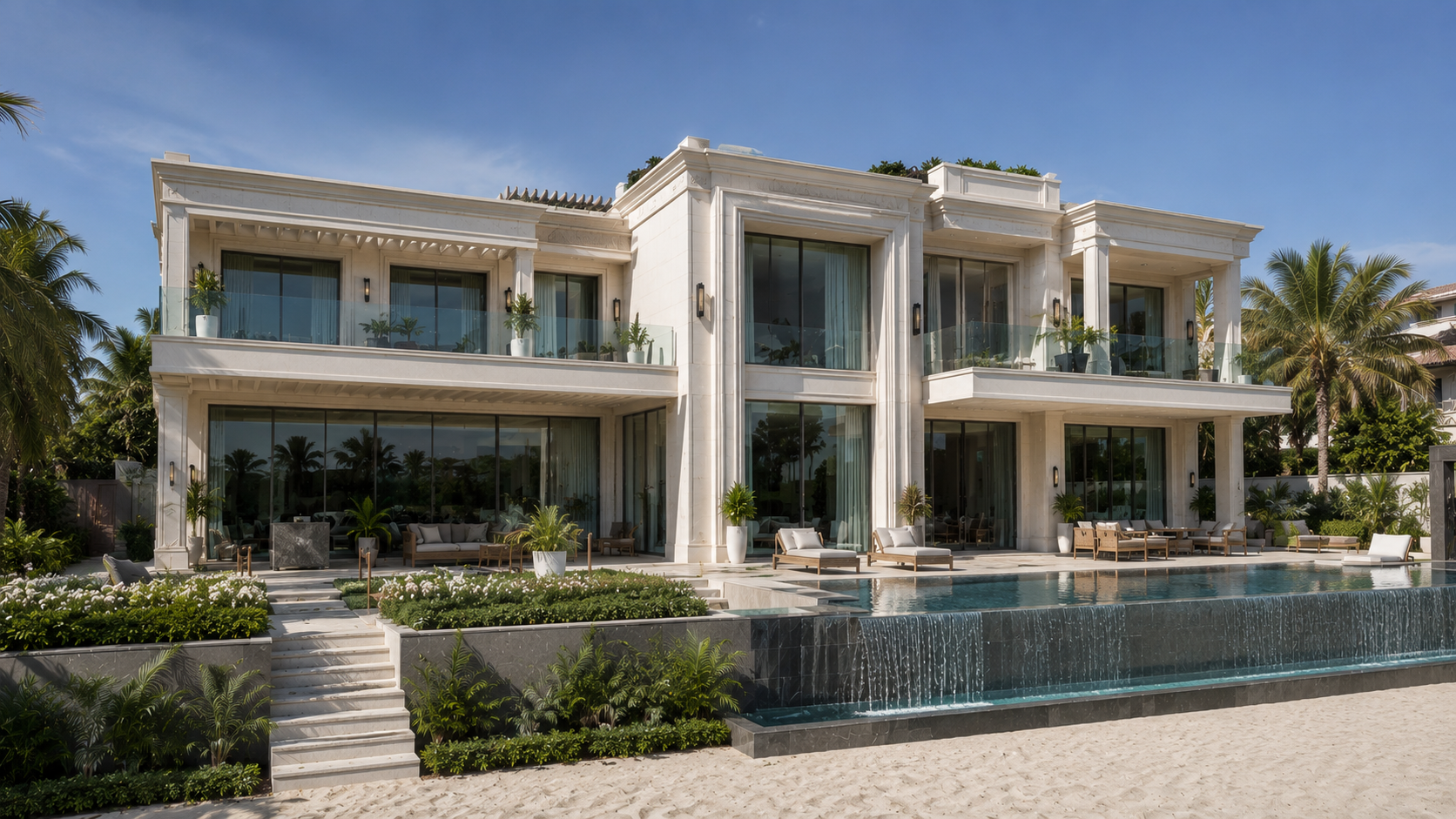 Classical beachfront villa with cascading pool