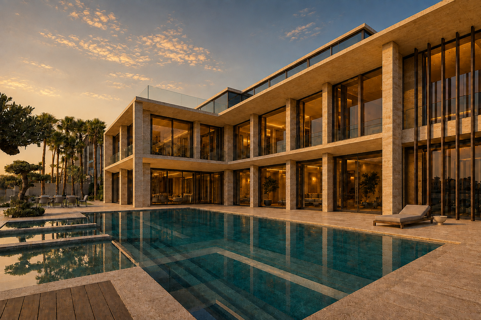Waterfront villa with terraced pool