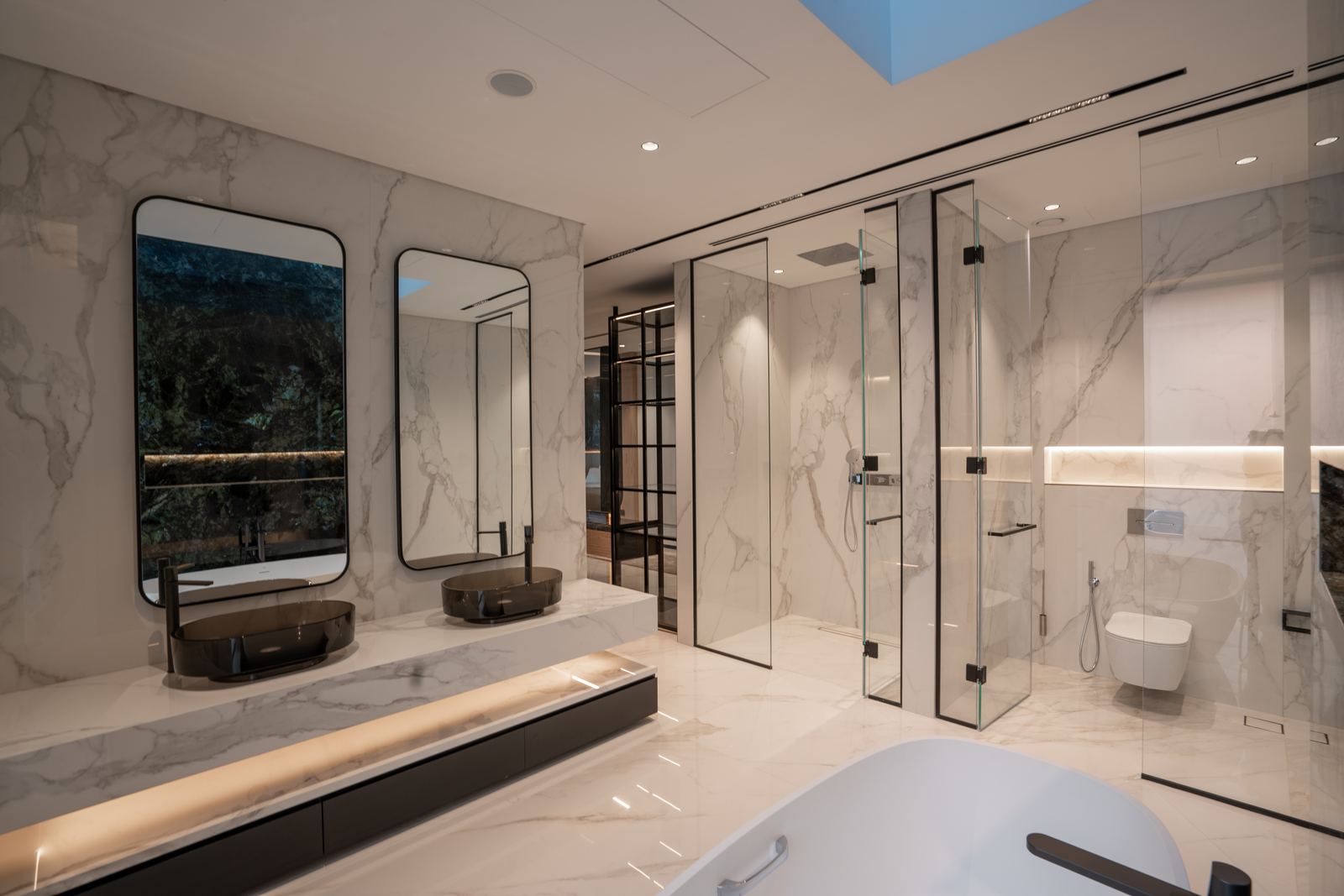 Marble bathroom suite with double vanity