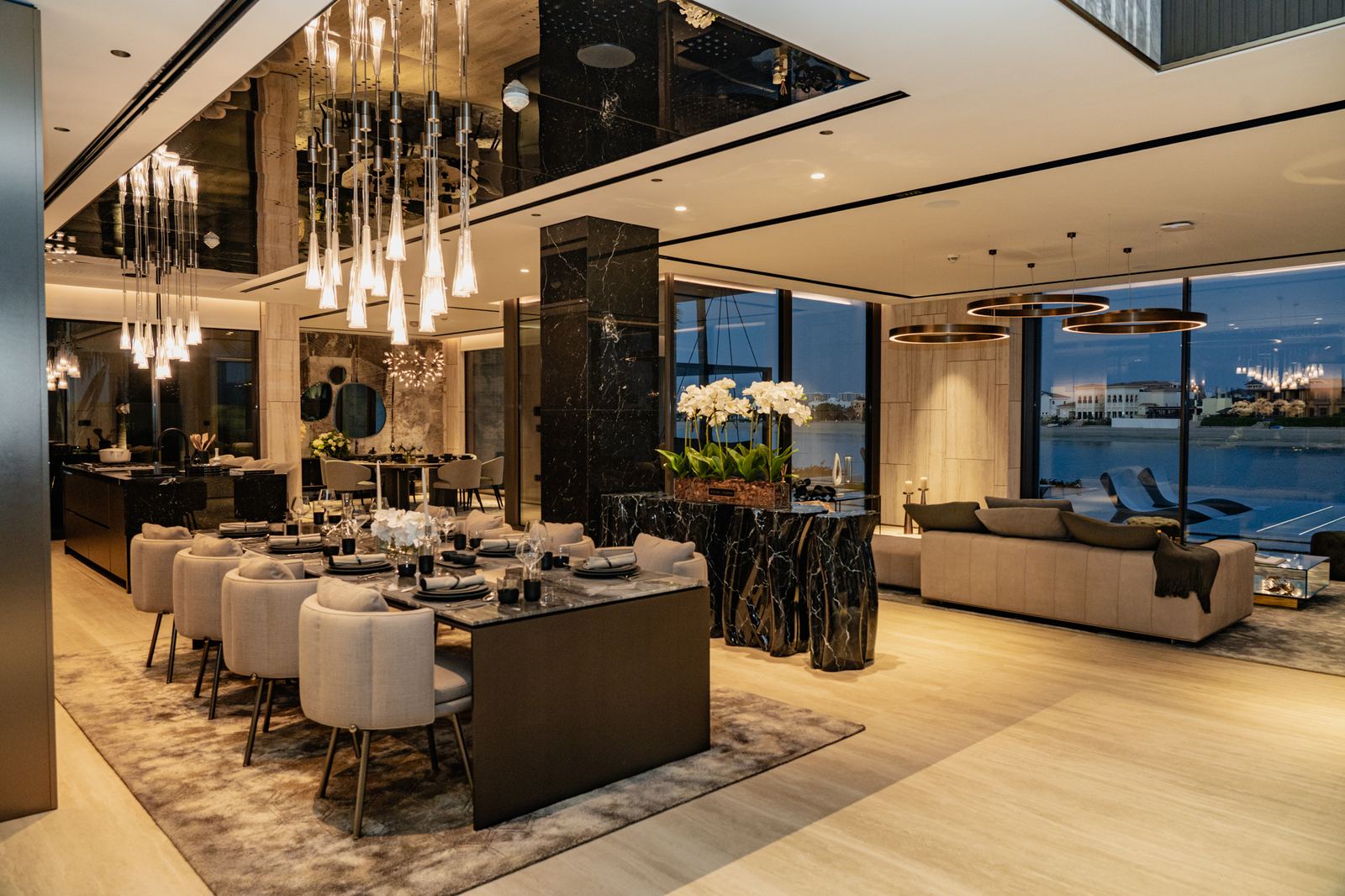 Open concept dining and lounge area