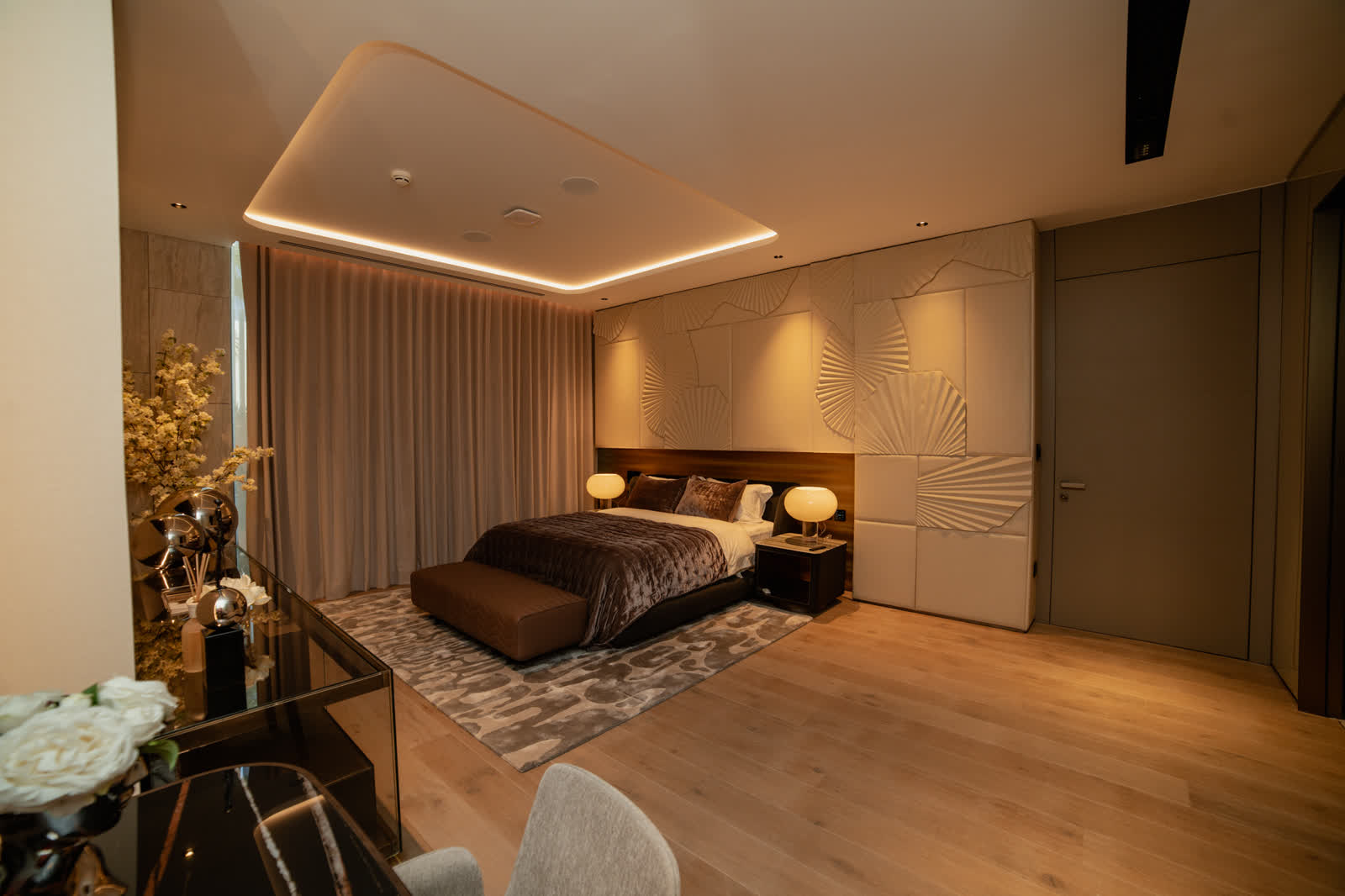 Interior lounge with dramatic lantern lights